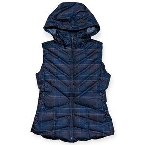Patagonia Wm’s Down With It Plaid Goose Down Puffer Vest W/ Removable Hood Sz S